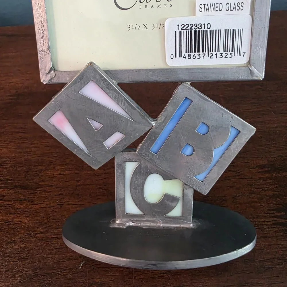 Vintage Carr Stained Glass Picture Frame Baby shower ABC Blocks 3.5